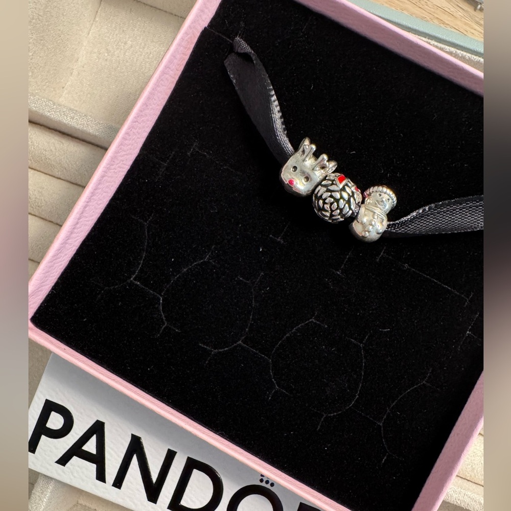 Pandora Holiday Charm Set – Deer, Pinecone & Snowman 🎄❄️ - Picture 2 of 3